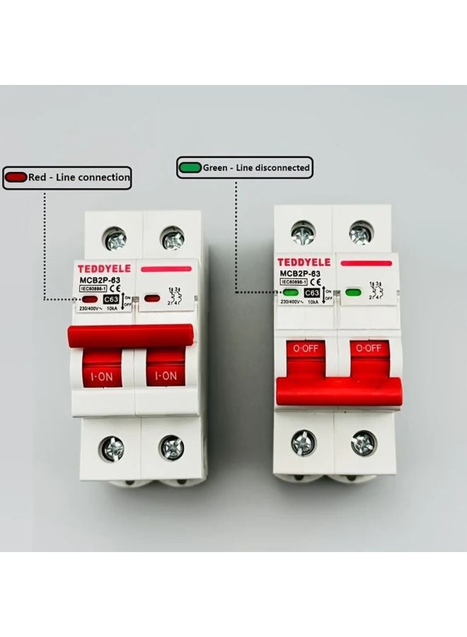 MCB2P 63 C50 AC Miniature Circuit Breaker 230 400V 2 Pole DIN Rail Mounted - Image 3