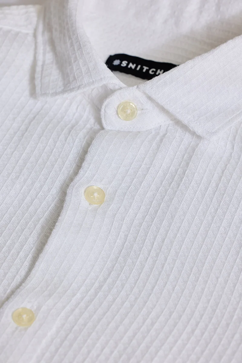 سنيتش White Textured Long Sleeve Slim Fit Casual Shirt