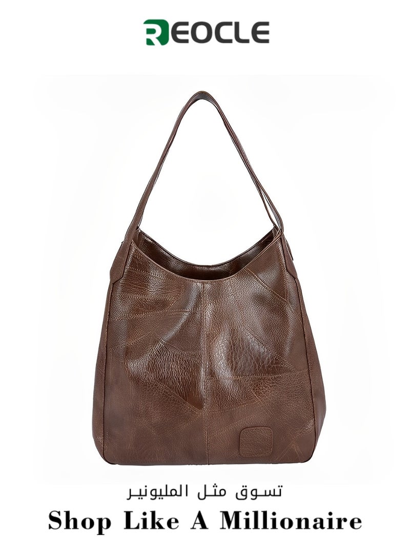 REOCLE Women's Tote Shoulder Bag Soft Leather Handbag with Large Capacity Genuine Leather Tote Bags Made of High Quality PU Leather  - Image 1