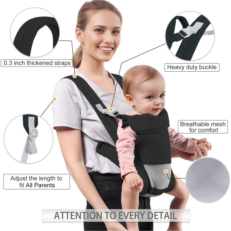 Shiaon Baby Carrier Newborn to Toddler, Cozy Baby Wrap Carrier(7-30lbs), Easily Adjustable Toddler Carrier, Lightweight Baby Holder Carrier, Baby Sling Carrier, Black - Image 3