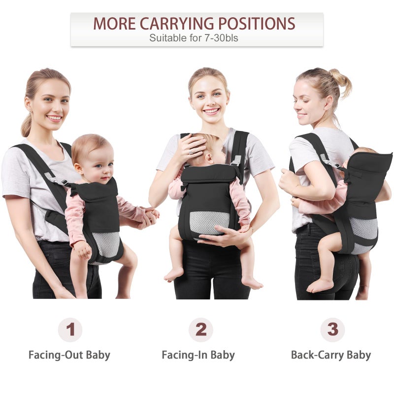 Shiaon Baby Carrier Newborn to Toddler, Cozy Baby Wrap Carrier(7-30lbs), Easily Adjustable Toddler Carrier, Lightweight Baby Holder Carrier, Baby Sling Carrier, Black - Image 2