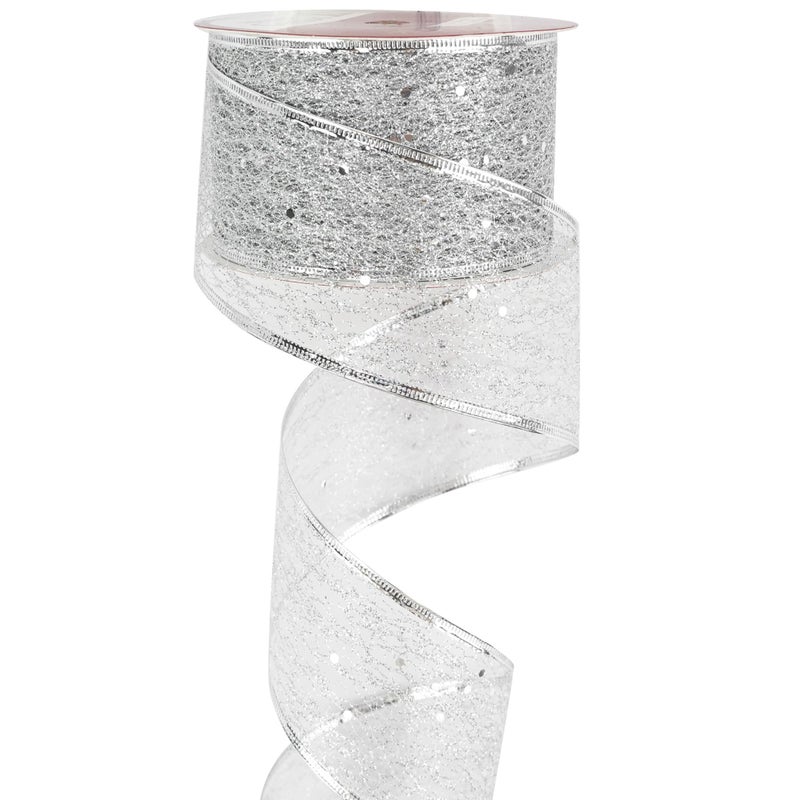 MEEDEE Silver Glitter Wire Mesh Ribbon  25 Inch Wired Christmas Ribbon for Tree Decoration Garland Wreath Bow Making 25 Yards