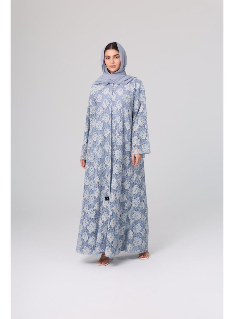 اكسا عباية بطبقات بتصميم دانتيل مزهر وملون - Image 1