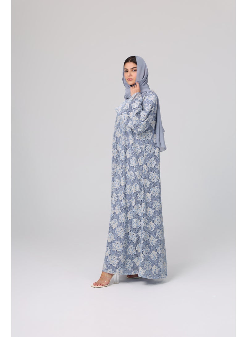 اكسا عباية بطبقات بتصميم دانتيل مزهر وملون - Image 2