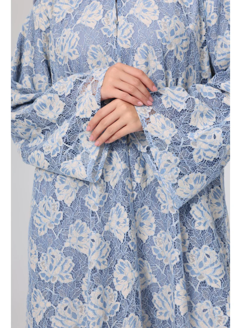 Ikkxa  Floral Lace Design Layered Colored Abaya ABY1128 for Women | Best Price UAE