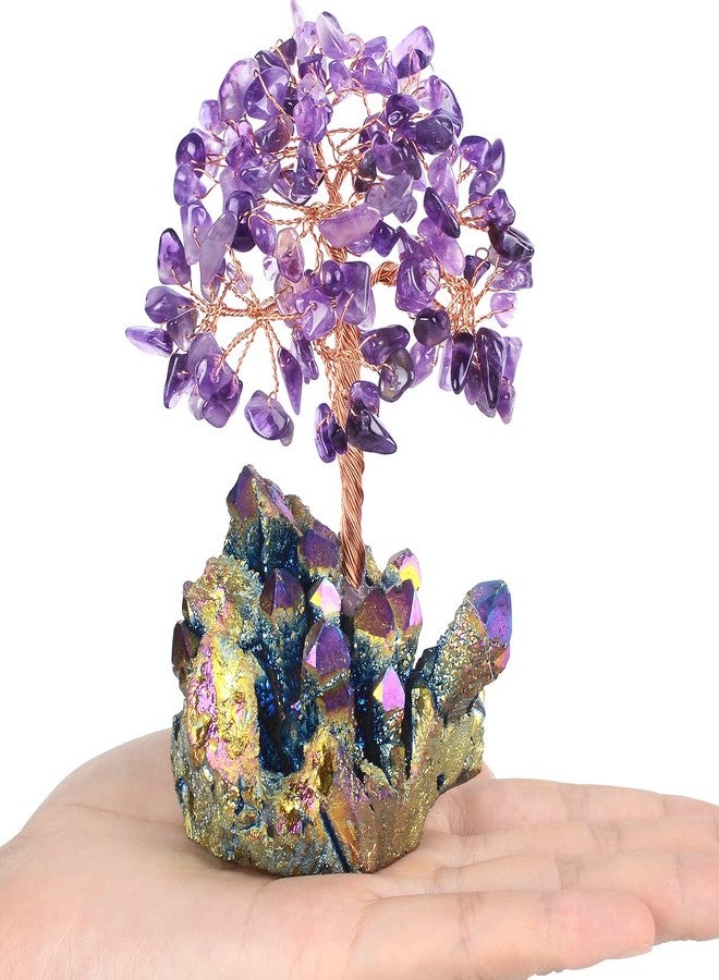 MASGEMES Natural Amethyst Decor Crystal Tree of Life Quartz Rainbow Tatinium Base Healing Crystals Feng Shui Bonsai Handmade Money Tree for Wealth and Luck - Image 2