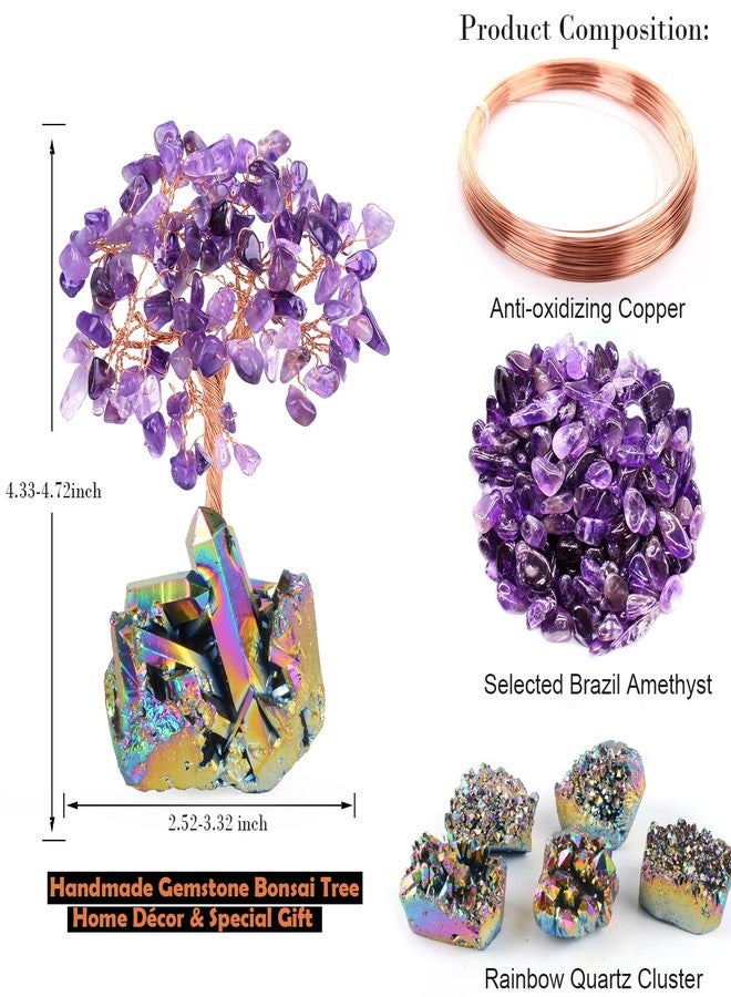 MASGEMES Natural Amethyst Decor Crystal Tree of Life Quartz Rainbow Tatinium Base Healing Crystals Feng Shui Bonsai Handmade Money Tree for Wealth and Luck - Image 3