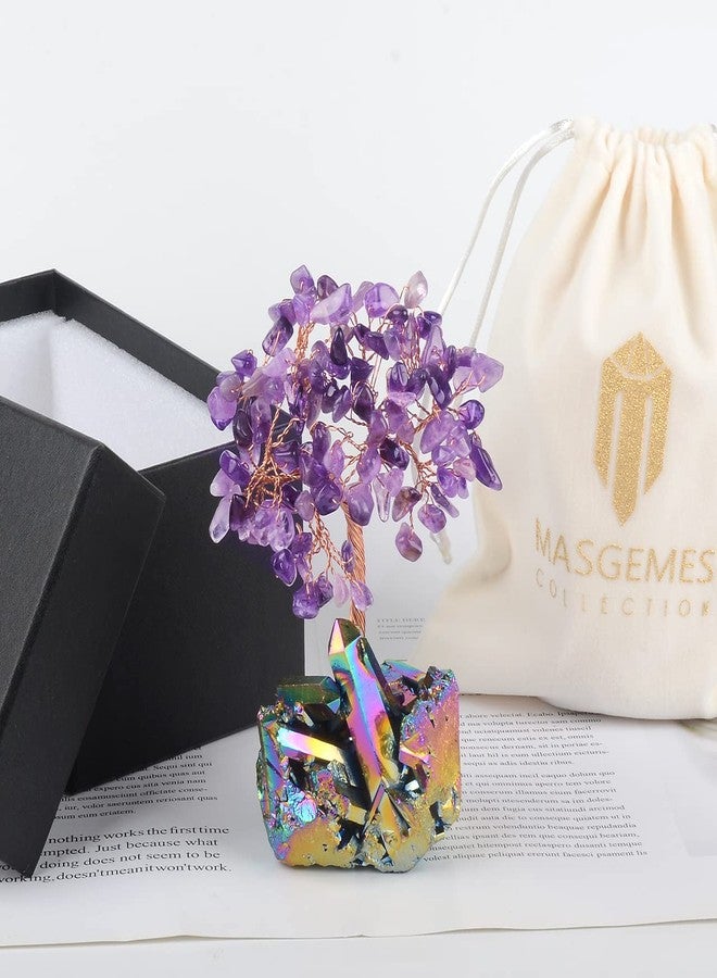 MASGEMES Natural Amethyst Decor Crystal Tree of Life Quartz Rainbow Tatinium Base Healing Crystals Feng Shui Bonsai Handmade Money Tree for Wealth and Luck - Image 4