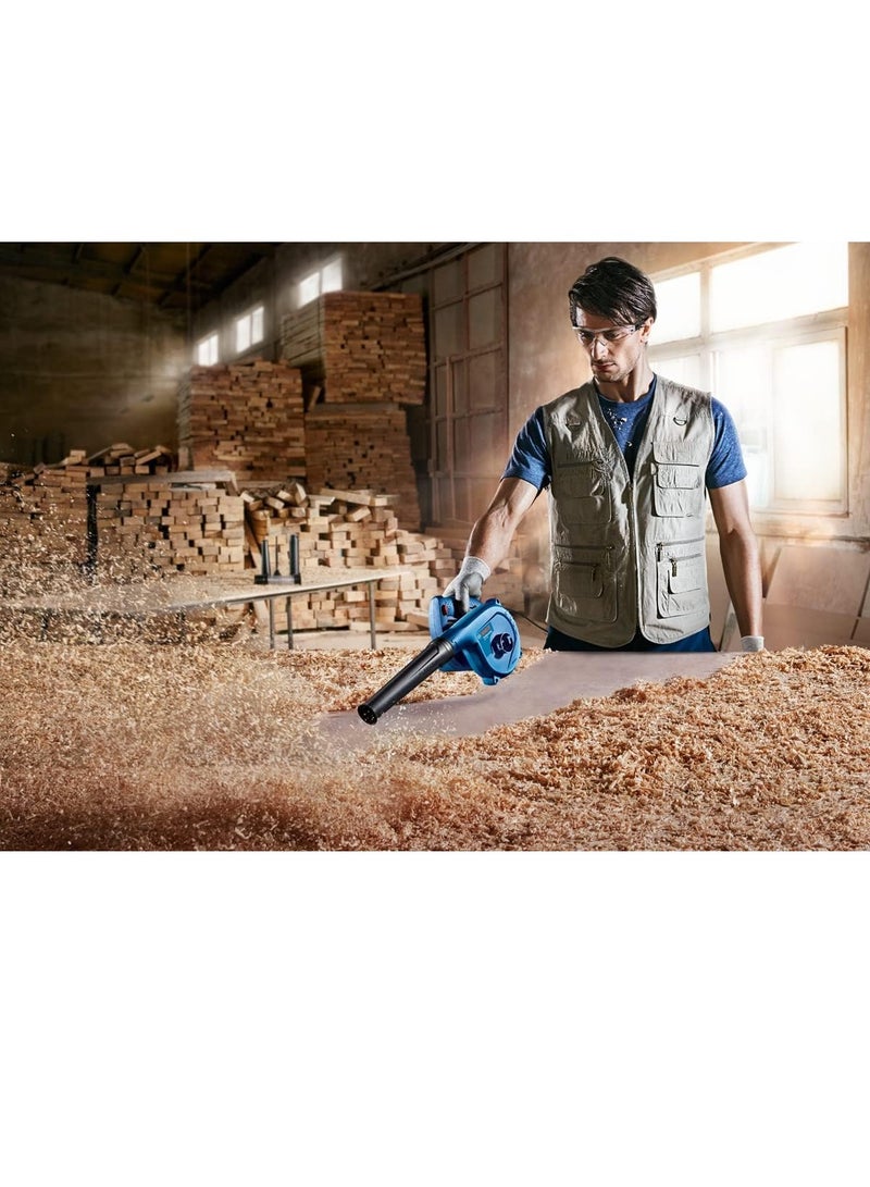 بوش منفاخ هواء كهربائي احترافي بقدرة 620 واط، يُستخدم في تنظيف ورش النجارة والمساحات من الغبار والنشارة بكفاءة عالية - Image 3