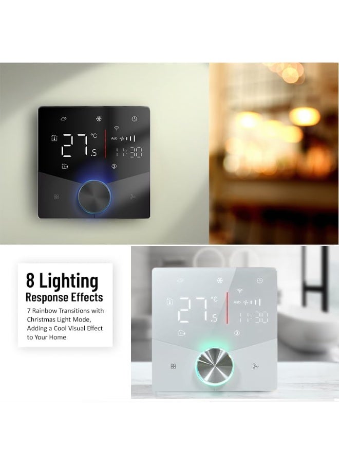 UanTii Smart Thermostat Tuya Wifi Central AC Thermostat 2 Pipe, Smart Knob HVAC Fan Coil Smart Temperature Controller App and Voice Control (Black 240V) - Image 3