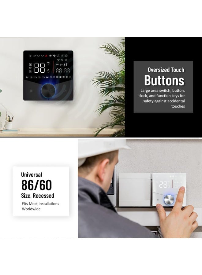 UanTii Smart Thermostat Tuya Wifi Central AC Thermostat 2 Pipe, Smart Knob HVAC Fan Coil Smart Temperature Controller App and Voice Control (Black 240V) - Image 2