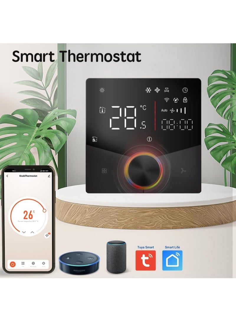 UanTii Smart Thermostat Tuya Wifi Central AC Thermostat 2 Pipe, Smart Knob HVAC Fan Coil Smart Temperature Controller App and Voice Control (Black 240V) - Image 5