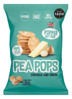 Pea Pops Healthy Protein Chips - Delicious Chikpea Crisps 19% Protein Less Fat, Low Calorie, Gluten Free, Veggie Protein Snacks, Popped (Not Fried) 23g (Cheddar & Onion)