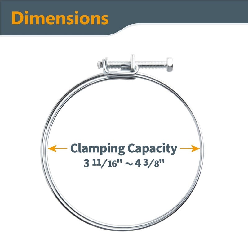 POWERTEC 70101 4 Inch Double Wire Hose Clamp with Bolt - Adjustable Hose Clamps for Dust Collection and Dryer Vent - 5 Pack - Image 2
