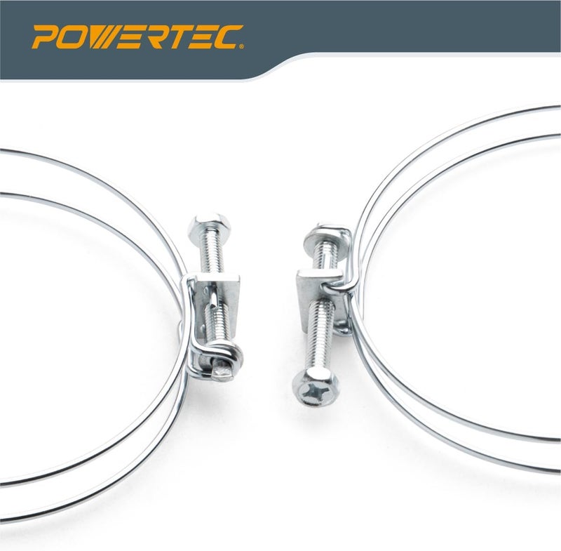 POWERTEC 70101 4 Inch Double Wire Hose Clamp with Bolt - Adjustable Hose Clamps for Dust Collection and Dryer Vent - 5 Pack - Image 3