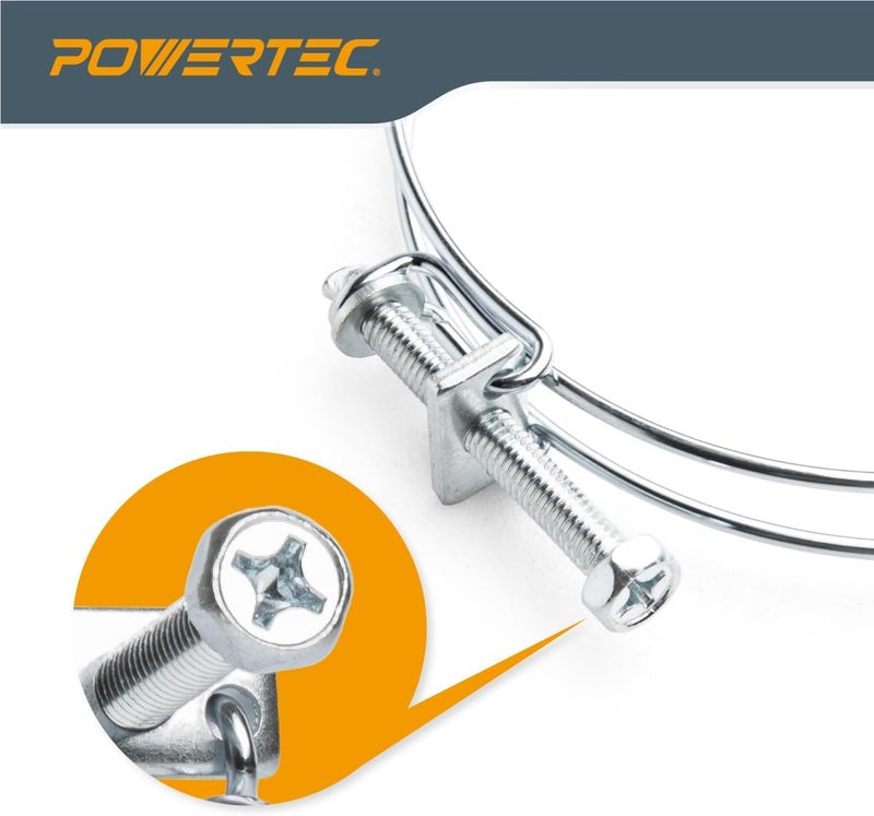 POWERTEC 70101 4 Inch Double Wire Hose Clamp with Bolt - Adjustable Hose Clamps for Dust Collection and Dryer Vent - 5 Pack - Image 4