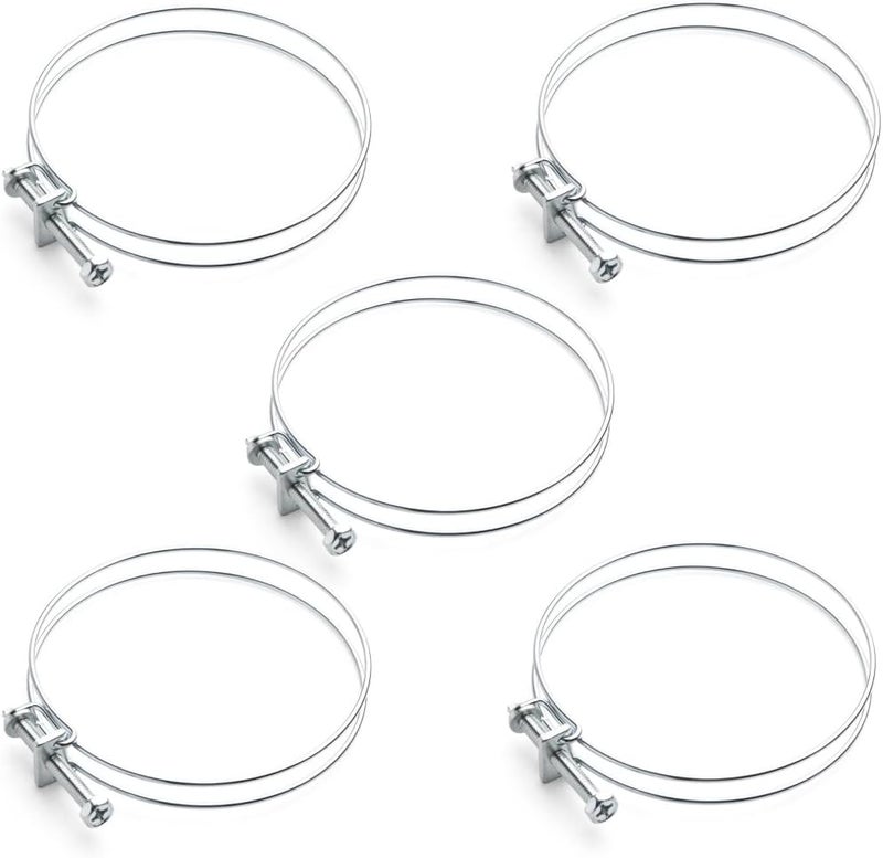 POWERTEC 70101 4 Inch Double Wire Hose Clamp with Bolt - Adjustable Hose Clamps for Dust Collection and Dryer Vent - 5 Pack - Image 1