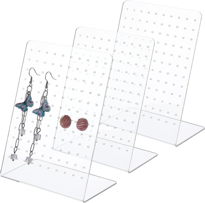 TPGP FINGERINSPIRE 3Pcs L-Shape Earring Display Stand with 120 Holes - Clear Earring Holder for Women - Image 1