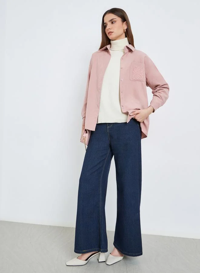 Styli Pink Embroidered Long Sleeve Shirt