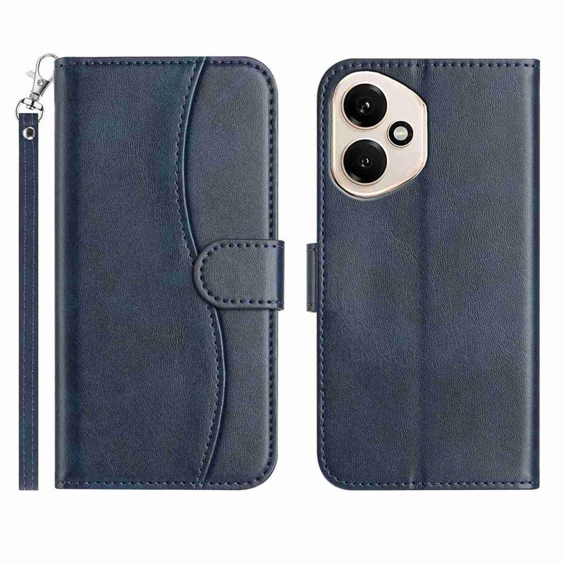 erorex For Honor 400 Global Dual-Folded S-shape Leather Phone Case(Navy Blue) - Image 1
