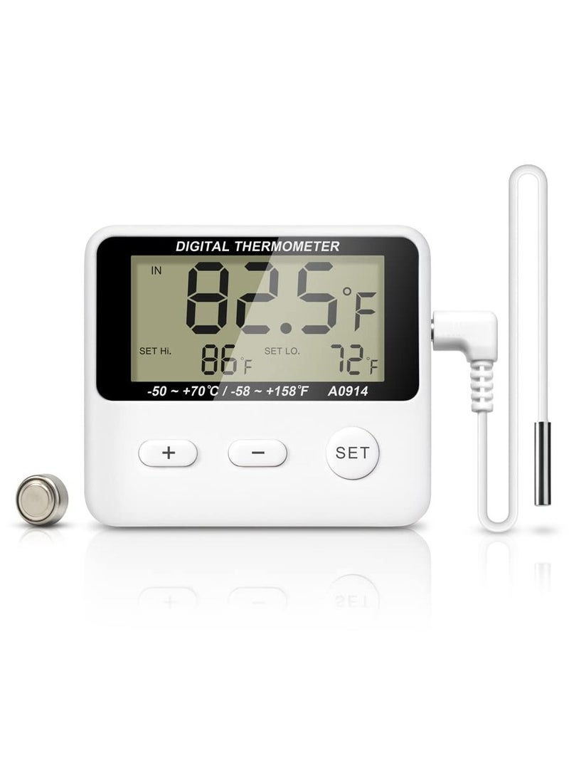SYOSI - Digital Freezer Thermometer with External Sensor, LCD Display, High/Low Temperature Alarm, ℃/℉ Switchable, Magnetic Refrigerator Thermometer for Home - Image 1