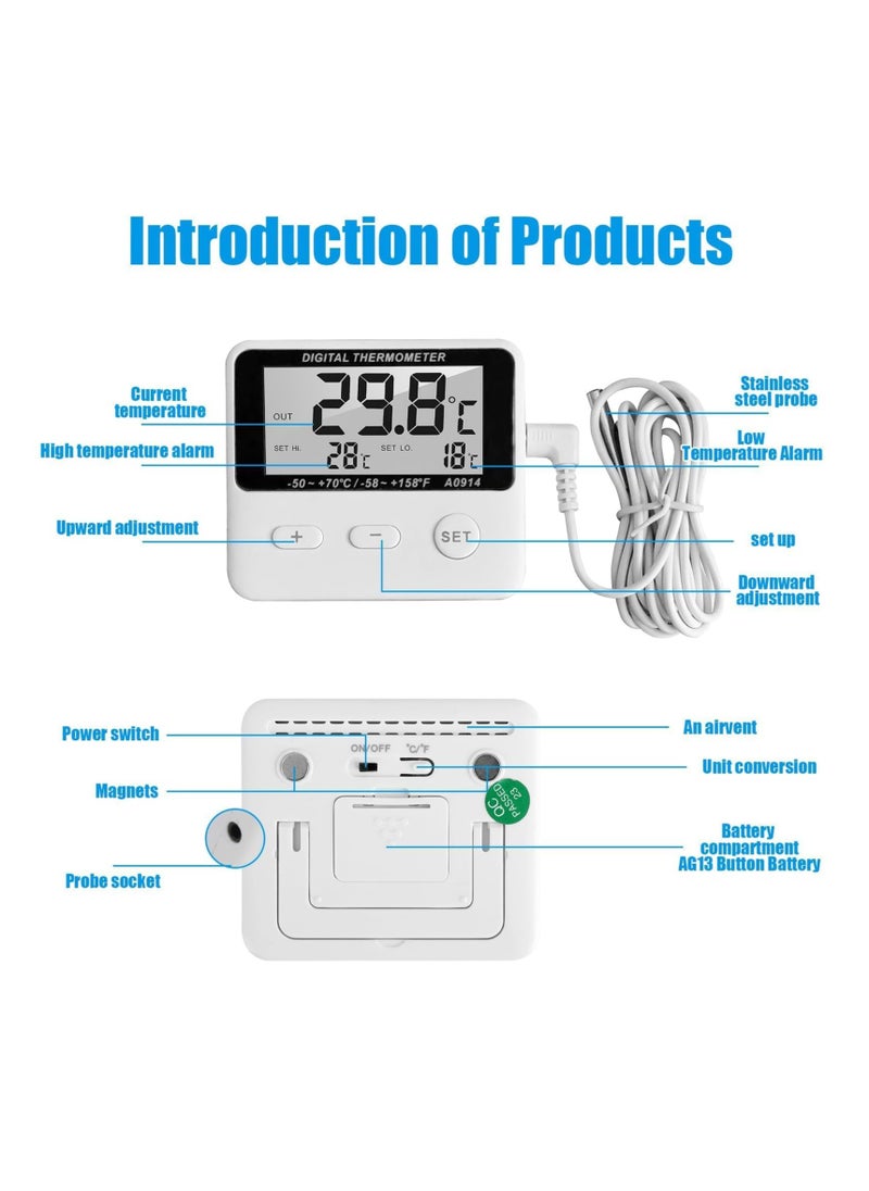 SYOSI - Digital Freezer Thermometer with External Sensor, LCD Display, High/Low Temperature Alarm, ℃/℉ Switchable, Magnetic Refrigerator Thermometer for Home - Image 1