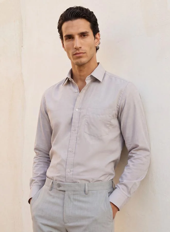 Regular Fit Collared Textured Long Sleeves Shirt