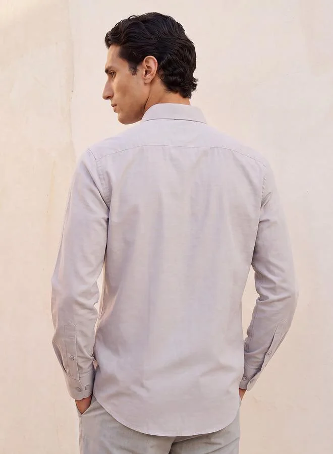 Splash FAV Beige Regular Fit Collared Textured Long Sleeves Shirt for Men | Best Price UAE
