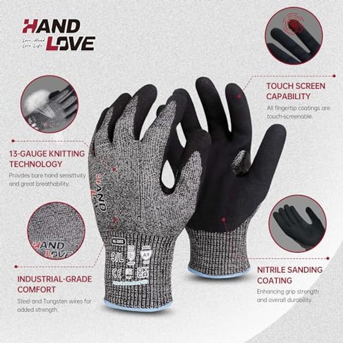 HandLove Cut Resistant Gloves  Ansi A9 Cut Proof Safety Work Gloves | Sandy Nitrile Anti-Slip, Touchscreen, Durable, Pfas Free | Wood Carving, Gardening, Glass Cutting, Car Repair  Yellow,1Pair,M - Image 5