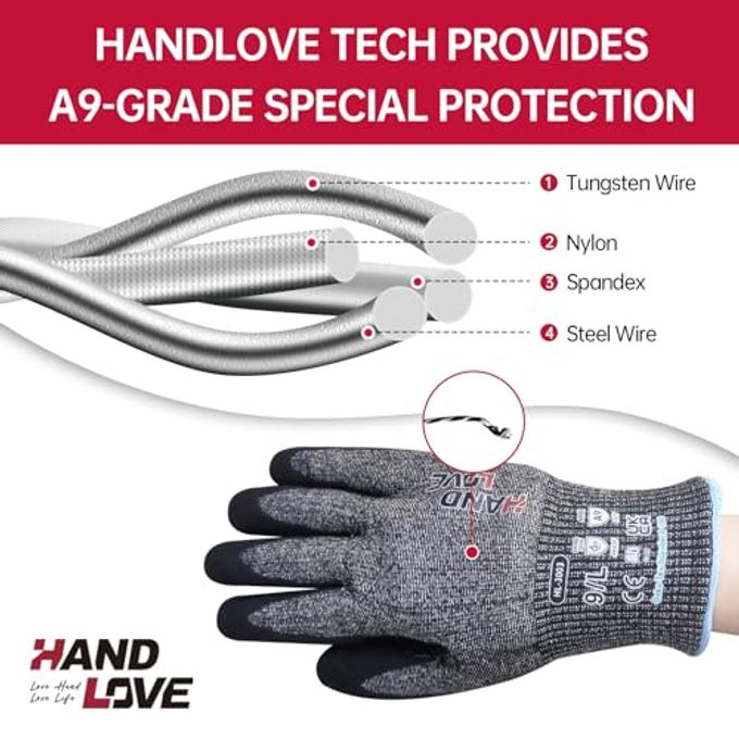HandLove Cut Resistant Gloves  Ansi A9 Cut Proof Safety Work Gloves | Sandy Nitrile Anti-Slip, Touchscreen, Durable, Pfas Free | Wood Carving, Gardening, Glass Cutting, Car Repair  Yellow,1Pair,M - Image 3