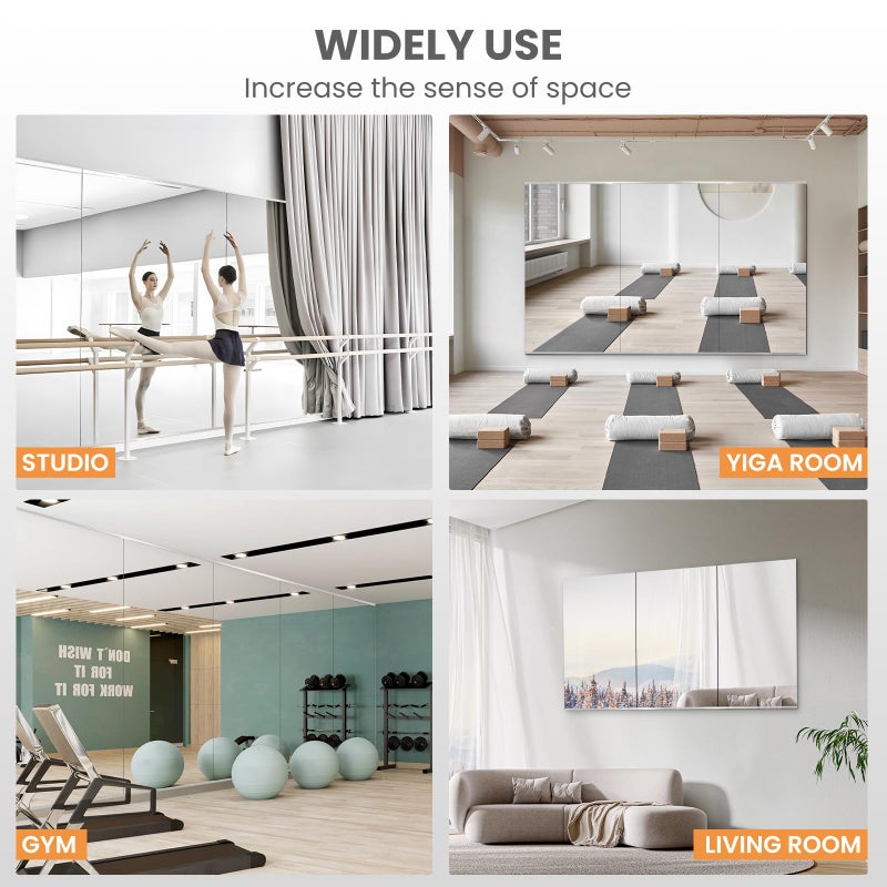 pertetey Home Gym Mirror, 56X24 Inch(1Pack) Large Frameless Tempered Glass Full Body Wall Mounted Mirror for Gym, Yoga, Exercise, Dance Studio - Image 5