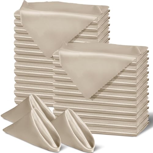 SiinvdaBZX 60 Pieces Beige Cloth Napkins Scalloped Edges Decor 17x17 Inches Square Satin Napkins Silky Soft Polyester Dinner Napkins for Wedding Banquet Restaurant Decoration