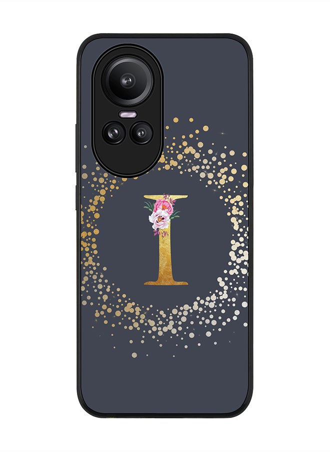 Stylizedd Rugged Black Edge case for Oppo Reno10 / Oppo Reno10 Pro, Slim fit Phone Case Cover- Custom Monogram Initial Letter Floral Pattern Alphabet - I (Grey)  - Image 1