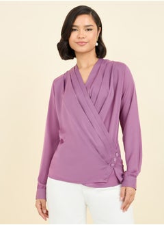 Pleated  V Neck Button Closure Wrap Top - pzsku/Z60C901441FC2E1AD0438Z/45/_/1710515369/851f8ec9-da00-4fc2-8c19-d618137fcb1a