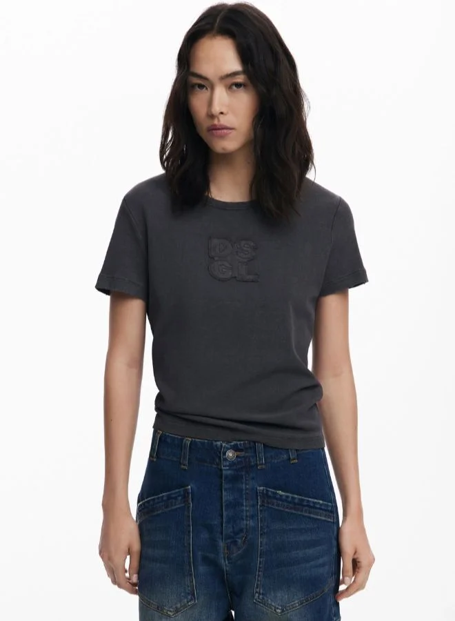 DESIGUAL Logo T-shirt with rips