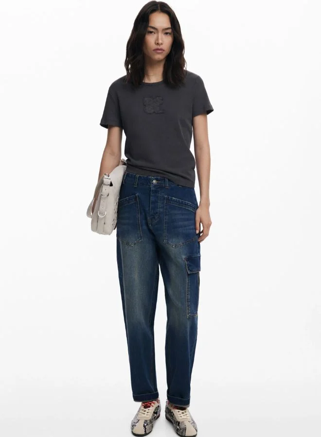 DESIGUAL Logo T-shirt with rips