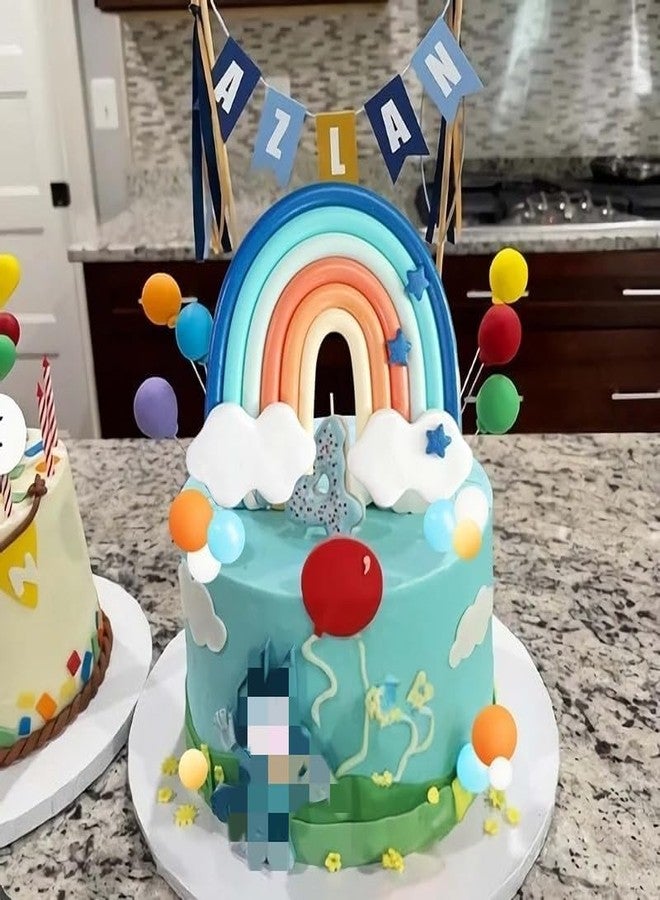 Qoadwem Blue Rainbow Cake Toppers, Qoadwem 14pcs Blue Rainbow Cake Toppers With Orange White Balls For Dog Birthday Cake Decorations Baby Shower Party Supplies - Image 4