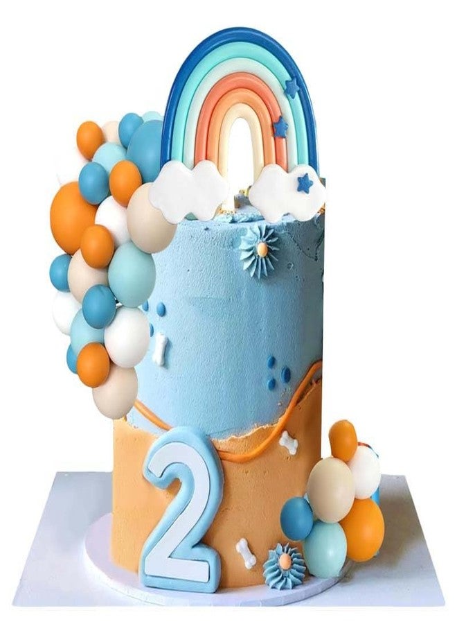 Qoadwem Blue Rainbow Cake Toppers, Qoadwem 14pcs Blue Rainbow Cake Toppers With Orange White Balls For Dog Birthday Cake Decorations Baby Shower Party Supplies - Image 3