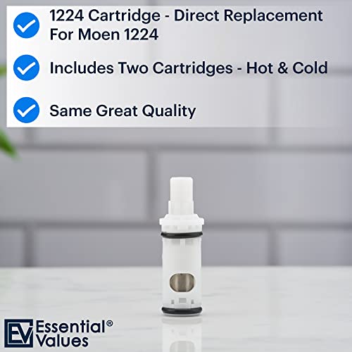 Essential Values Cartridge Compatible with 1224 Moen Replacement Faucet – Aftermarket Replacement For Moen Tub Shower & 2 Handle Faucets - Durable Brass 1224b & Plastic - 2 Pack - Image 2