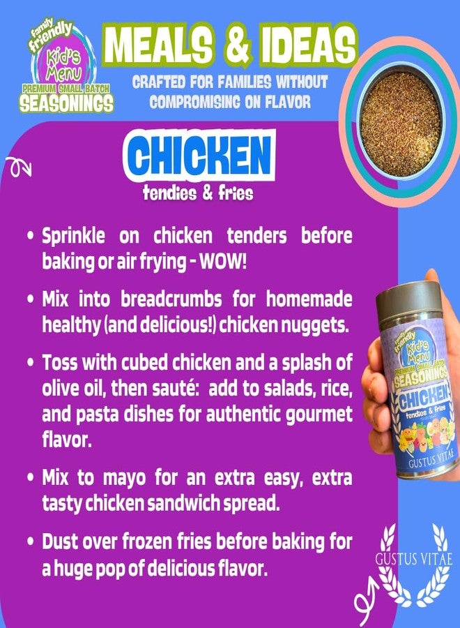 GUSTUS VITAE Kid’s Menu: Chicken - Tendies & Fries Gourmet Seasoning Mix | Hand Made Seasoning | All Natural Spice Mix | No MSG | Lower Sodium | Non GMO | Fun, Savory, Mild Flavor Spice Blend | Picky Eater Approved | Great for Ages 3–11 | Not Spicy | Quick & Easy | Family Friendly | Small Batch | Made in USA | Gustus Vitae - Image 2
