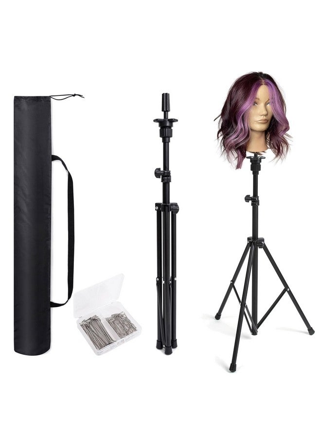 Goodofferplace Tall Wig Tripod Stand,Metal Mannequin Head Stand Adjustable for Mannequin Head,Training Canvas Block Head,for Styling,Wig Making Displaywith Carrying Bag,30 Pcs T-Pins(35.4-52.4 Inch) - Image 1