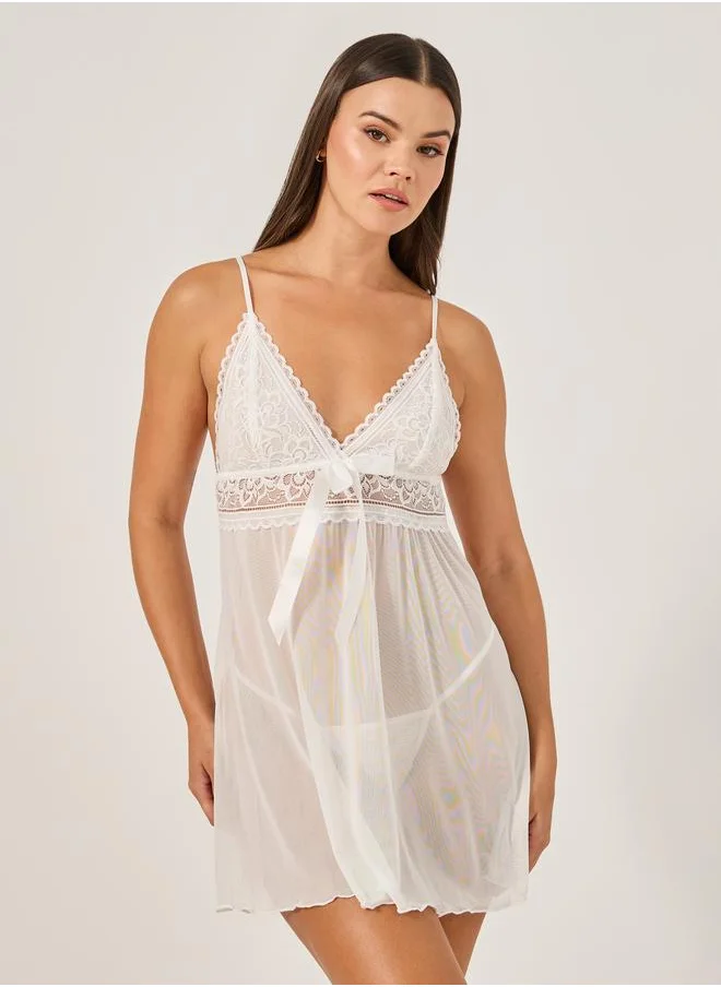 ستايلي Styli Lace Bow Detail Babydoll with Briefs