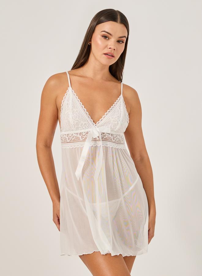 Styli Styli Lace Bow Detail Babydoll with Briefs  - Image 2