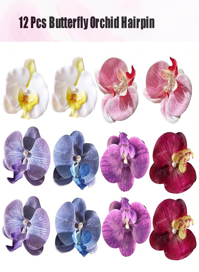 HANSAMU 12 Pieces Flower Hair Clips Bohemian Butterfly Orchid Hair Barrettes for Beach Party Spring Photo Prop, Artificial Hawaiian Boho Hairclip Flower Hair Accessories for Women Girls Bridal Headwear - Image 5