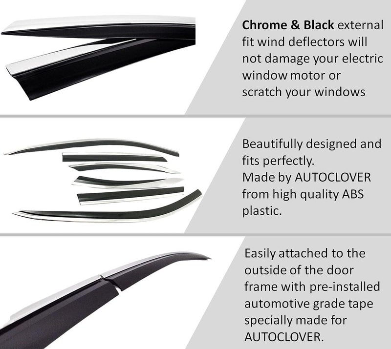 AUTO CLOVER AUTOCLOVER Tape-On Rain Guards Window Visors 6 Pcs Set for Toyota Rav4 2019 2020 2021 2022 2023 2024 2025 / Window Deflectors, Out-Channel Vent Shades (Chrome Line Black) - Image 5