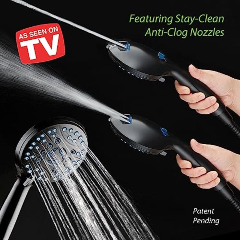 AquaCare High Pressure 8-mode Shower Head Anti-clog Nozzles, Built-in Power Wash to Clean Tub, Tile and Pets, Extra Long 6 ftStainless Steel Hose, Wall and Overhead Brackets, Matte Black - Image 2