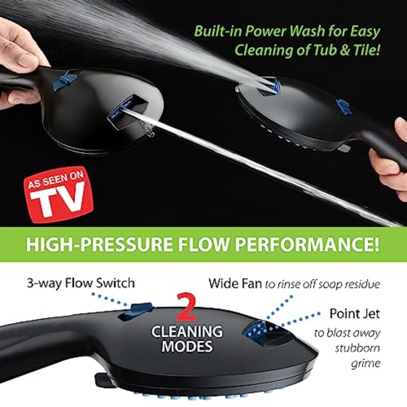 AquaCare High Pressure 8-mode Shower Head Anti-clog Nozzles, Built-in Power Wash to Clean Tub, Tile and Pets, Extra Long 6 ftStainless Steel Hose, Wall and Overhead Brackets, Matte Black - Image 5