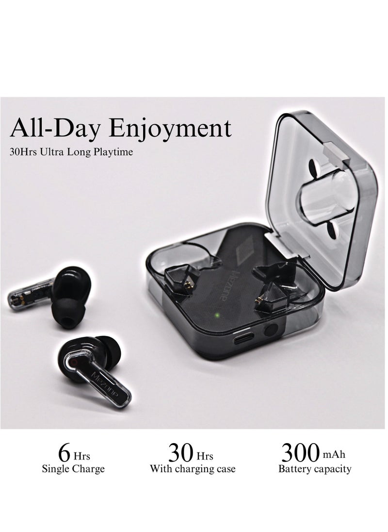 Mezone Quartz Bluetooth Wireless In Ear Earphones with Clear Stereo Sound, ENC for Calls, Touch Control, 12H Playtime Bluetooth 5.3 Earbuds, Transparent Design, Black  - Image 5