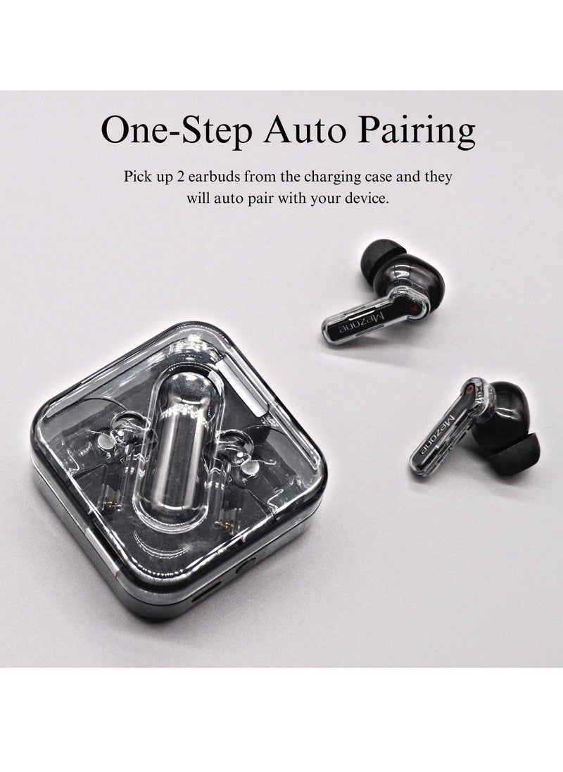 Mezone Quartz Bluetooth Wireless In Ear Earphones with Clear Stereo Sound, ENC for Calls, Touch Control, 12H Playtime Bluetooth 5.3 Earbuds, Transparent Design, Black  - Image 4