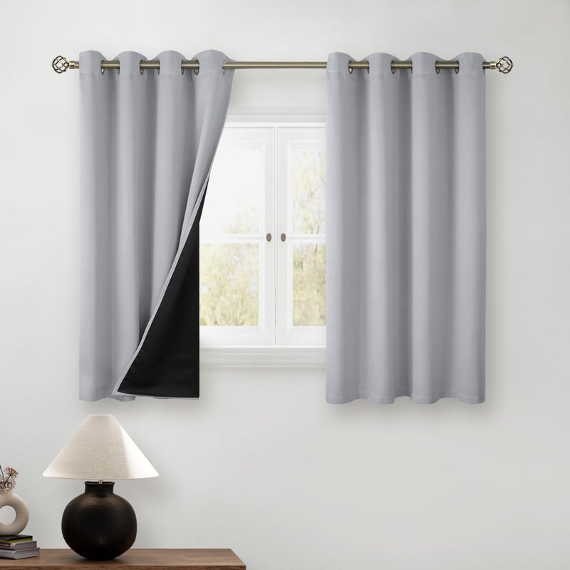 BGment Short 100% Blackout Curtains for Bedroom  Thermal Insulated Energy Efficiency Noise Reducing Grommet Curtains 45 Inch Length with Liner for Small Window 2 Panels Each 52 Inch Wide  Light Grey - Image 1